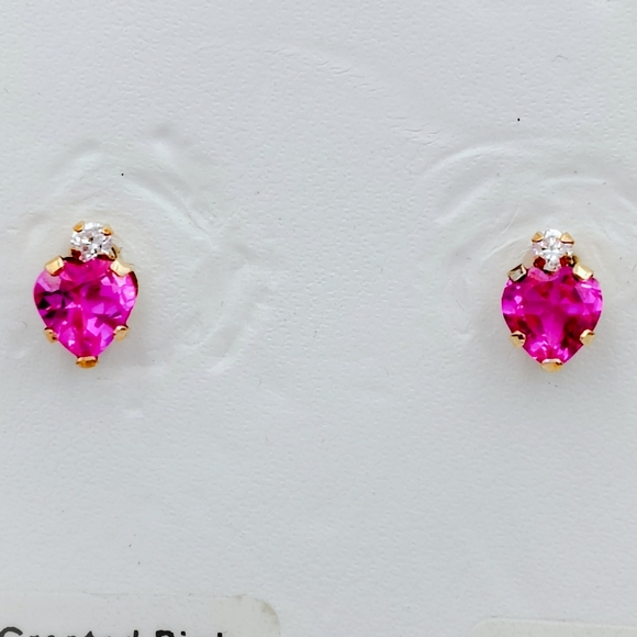14KT Gold Pink Sapphire and Cubic Zirconia Earrings - Picture 2 of 4